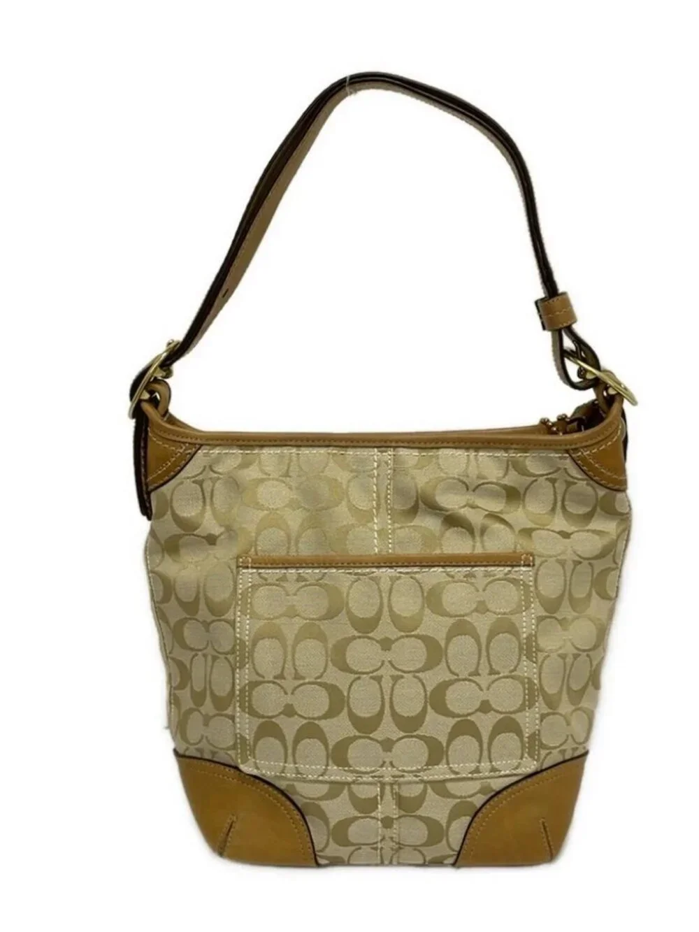 COACH Bleecker Signature Duffle 12390 Beige Jacquard Leather Shoulder Bag